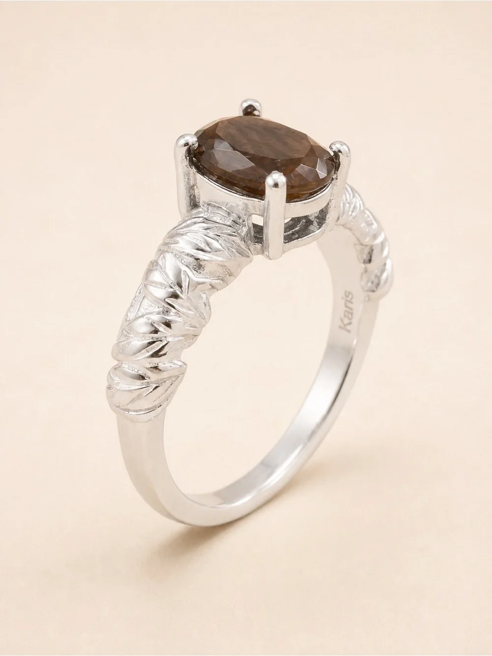 Chocolate Sapphire Ring Platinum Bond Brass Oval 1.25 ctw Size 6